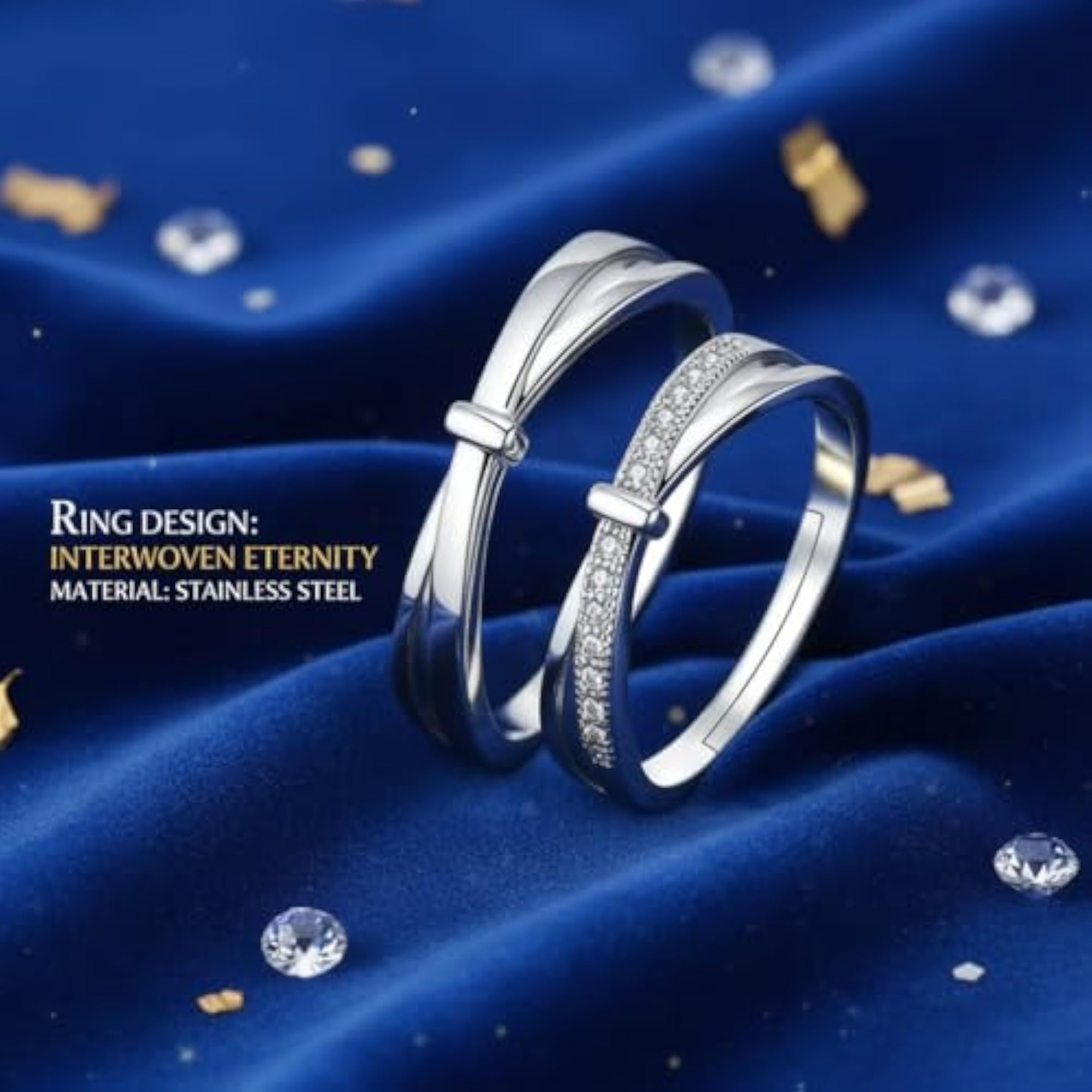 Adjustable Couple Rings Set, Stainless Steel Matching Bands