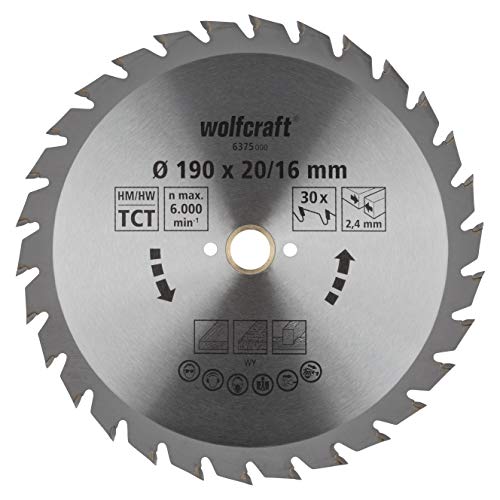 wolfcraft 6375000 | Handkreissägeblatt HM | Serie grün | 30 Zähne | ø190mm | Silber – Ansicht 1