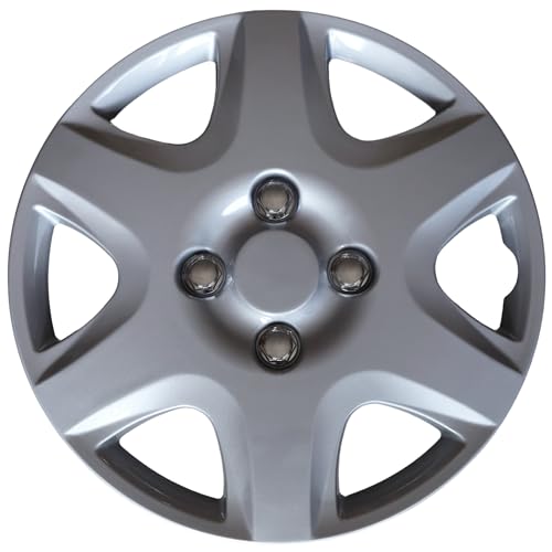 Tapacubos universales, Juego de 4 Tapacubos, Aptos para Coche, Furgoneta, ABS Resistente a Fuertes Impactos, con Anillo sujeción Ajustable, Diseño Ibiza, 14 Pulgadas