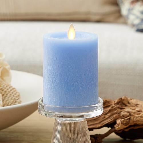 Image of Luminara Sea Glass Flameless Candle, Cornflower 3 inch x 4.5 inch, Moving LED Flame Pillar with Timer, Battery Operated, Real Wax, Unscented Home Decor