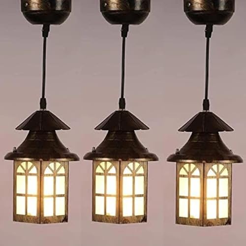 Image of GreyWings Copper Antique Hanging Light & Pendant Light for Home Iron & Glass Vintage Ceiling Lamp with Decorative (Bulb is not Included) Pack of 3