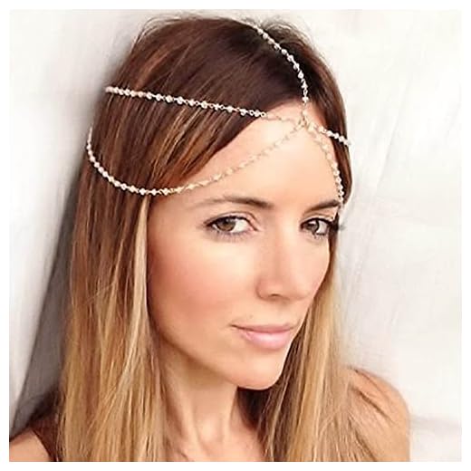 Wendalern Boho Cadena de cabeza de perla en capas Diadema de cadena de pelo de perla Tocados de boda de perla Tocado de perla dorada Accesorios decorativos para el cabello para mujeres y niñas