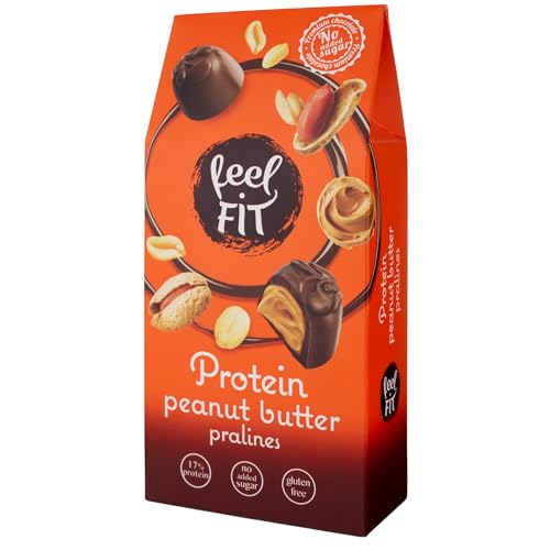 Feel FIT Protein Erdnussbutter-Pralinen in hochwertiger Milchschokolade, ohne Zuckerzusatz, 17% Eiweiß, glutenfrei 66 g (1 Packung)