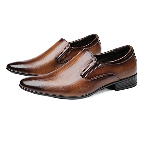 Easy to Put and Remove Loafer Shoes for Men Burnished Toe Venetian Loafers Vegan Leather Lightweight Flat Heel Resistant Flexible Walking Slip On for All Occasions (Color : Brown, Size : 9)