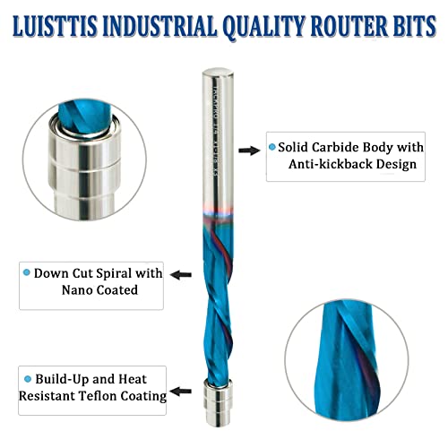 Luisttis Downcut Spiral Flush Trim Router Bit,1/4-Inch Shank Solid Carbide Spiral Pattern Router Bit With Nano Coated For Woodwoking #TOP2