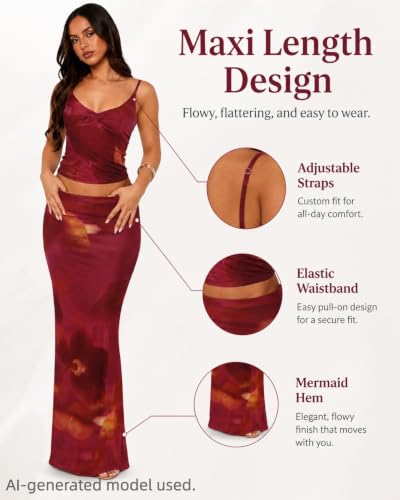 Image of Two Piece Skirt Set Women Maxi Long Skirt and Top Outfit