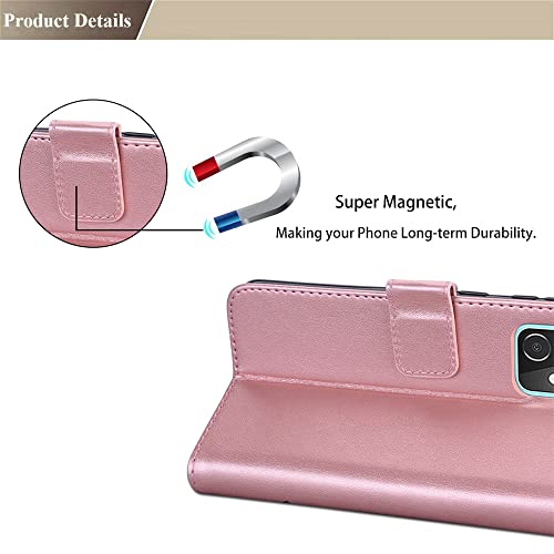 Ccsmall For Xiaomi Redmi Note 11 4G (Not 5G) Wallet Case For Women, Rose Flower Cover With Credit Card Holder Cash Pockets [Wrist Strap] Flip Phone Case For Xiaomi Redmi 11 Rs Pink #TOP3