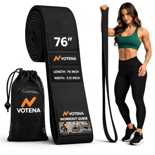 76-Inch Fabric Resistance Band Non Slip Extended-Length Heavy Duty Exercise Band + Carry Bag Glute Leg & Full Body Workout Home Gym Travel Yoga & Strength Training (Black 76 Inch Long Heavy)