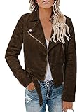 Aleumdr Übergangsjacke Damen Elegant Jacke Herbst, Boyfriend Bikerjacke mit Reißverschluss Damen Vintage Motorrad Biker Jacke Kurz Cordjacke Mantel Damen Winter Jacken.