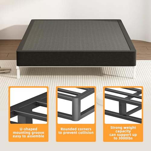 VIPSHOW 7 Inch Queen Metal Box Spring with Round Corners - 3000 lbs Capacity, High Profile Heavy Duty Mattress Foundation with Steel Slats, Noise-Free, Easy Assemble, Black