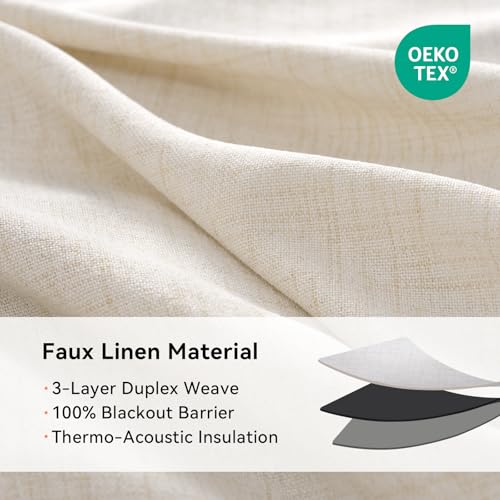Image of 100% Blackout Shield Linen Textured Total Blackout Curtains for Bedroom 63 Inches Long, Butter Cream Grommet Curtains for Living Room, Thermal Insulated Room Darkening Drapes, 50 inch W x 63 inch L, 2 Panels