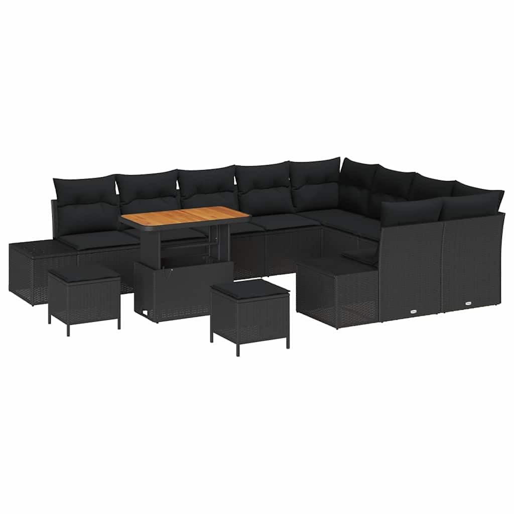 Sofa ogrodowa z poduszkami, 12-częściowy, czarny, polirattan, modułowa, odporna na warunki atmosferyczne, do użytku na zewnątrz, na balkon, taras, do ogrodu