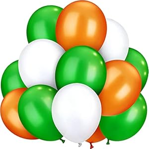 Vail Creations Tri Color Orange White Green Balloons for Decoration celebration Pack of 50(Metal)