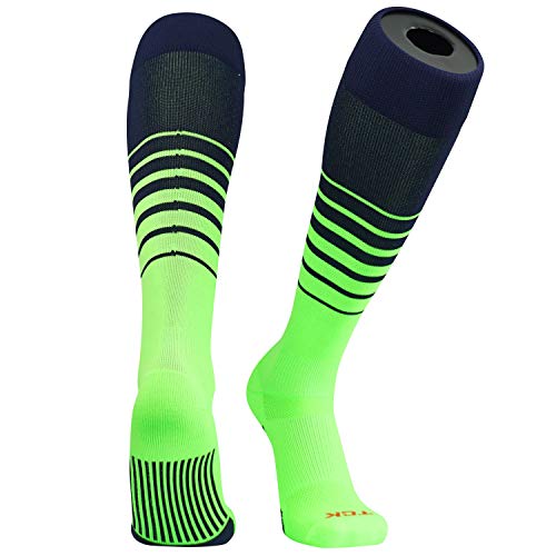 TCK Elite Breaker Fade Lines Knee High Socks Navy, Neon Green (M, Navy, Neon Green)