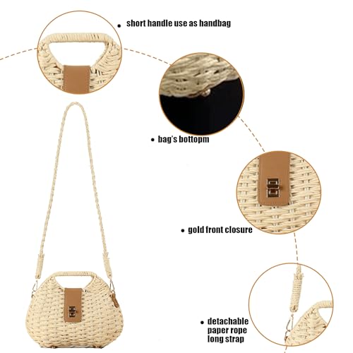 Image of Straw Clutch Purses for Women Rattan Woven Beach Handbag Summer Purse with Detachable Strap Basket Crossbody Bag