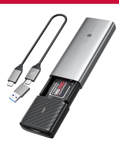 NVME Enclosure [Tool-Free] SETMSPACE M.2 Enclosure with Dual Protocol of NVME&SATA , USB C/A 10 Gbps USB 3.2 Gen2 SSD Adapter, SSD Enclosure for M.2 B&M-Key/M-Key 2230/2242/2260/2280 SSDs- Grey Caddy