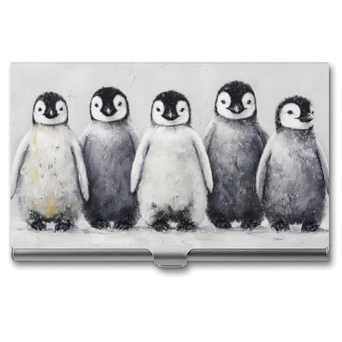 Cute Penguins in A Row Business Card Holder Pocket Slim Portable Metal Business Card Case