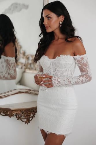 Smileven Short Wedding Dresses for Bride 2025 Lace Mini Formal Bridal Gowns with Sleeves2