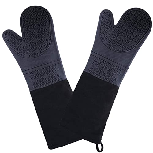 Bsdsl Mitaines de Four Professionnelles Extra Longues en Silicone, Gants de Four Résistants à La Chaleur Mitaines de Four en Silicone et Maniques à Manches Longues Gants de Cuisson (Color : Black) Cover