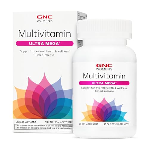 GNC Women’s Ultra Mega Multivitamin Caplets, Clinically Proven to Feel Better, Immune Support, Vitamin A, B, C, D, Iron, Biotin, Beauty, Gluten Free, Timed Release, 90 ct, 45 svgs
