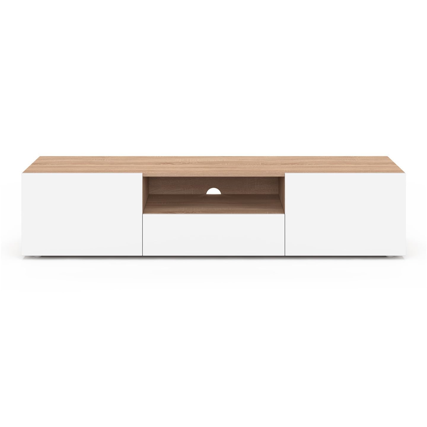 IDMarket - Meuble TV 140 cm ELI Bois façon hêtre Portes Blanches