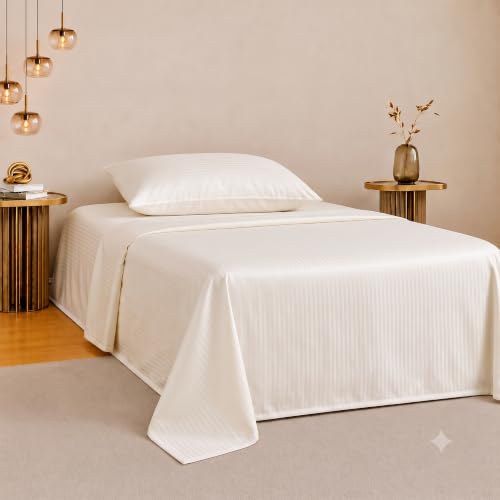 Image of Satin Striped Glace Cotton Single bedsheet with 1 Pillow Cover | Soft & Smooth Finish | Single Bed bedsheet 90 x 60 Inch | Pillow Cover 18 x 28 Inch | Breathable, Fade Resistant