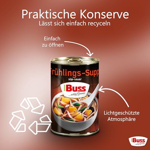Buss Asia Suppen - Gemüsesuppe nach chinesischer Art - Suppe Süß-Sauer mit Ananas und exotischem Gemüse - Schnelle Fertiggerichte zum Aufwärmen in Mikrowelle & Topf - 12 x 400g