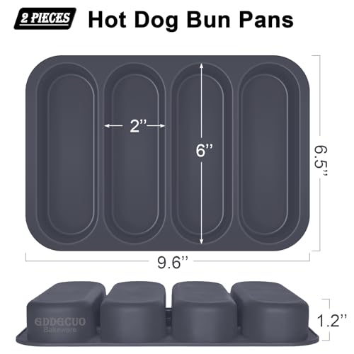 GDDGCUO Silicone Hotdog Bun Pan, 6 Inch Standard Hot dog Bun Mold, 4 Cup Non-stick Homemade Hotdog Bun Baking Pans, Mini Baguette Pans, Dishwasher Safe, 2 Pcs (Grey)