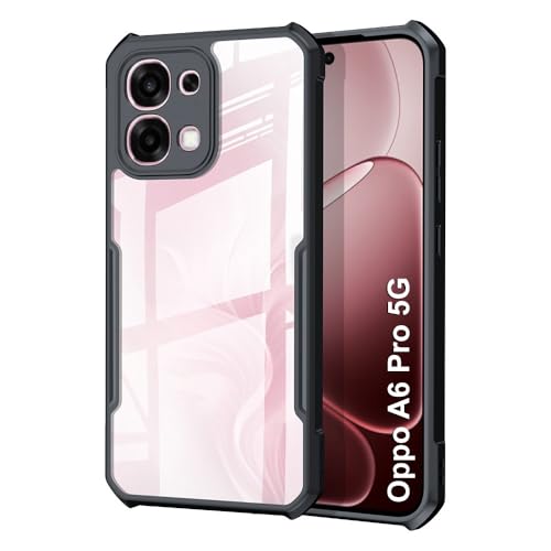 Image of NSTAR Shock Proof Clear Protective Back Case for Oppo A6 pro 5G | Acrylic Crystal Clear 360 Degree Protection- (PC & TPU, Black Bumper)