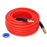 FYPower Air Compressor Hose 3/8 Inch x 50 Feet Hybrid Hose with Fittings, Flexible and Kink Resistant, 1/4' Industrial Quick Coupler and Plug Kit - Red
