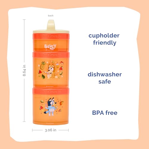 Image of Whiskware Bluey Stackable Snack Containers for Babies, Toddlers, and Kids, 3 Stackable Snack Cups for School and Travel, Cupholder Friendly, Bluey and Bingo! Hooray Snacks!