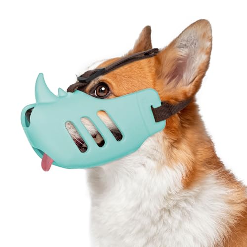 NACOCO Anti Bite Dog Muzzle - Dog Soft Mouth Rhino with Adjustable Strap Covers Breathable Silicone Cage Pet for Biting Chewing Small Medium (Blue Rhino, S)