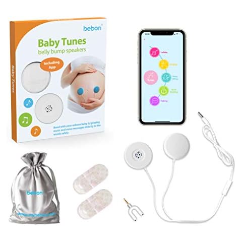 Baby-Bump Headphones – Plays and Shares Music, Sound and Voices to The Womb – Premium Baby Bump Speaker System – Including bebon Tunes APP (iOS and Android) (_White) Cover