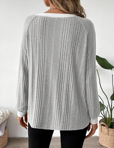 Akiooue Jumpers for Women UK,Long Sleeve Tops for Women UK Women's Fall Winter Round Neck Comfortable Jumpers Casual Fashion Sweatshirt Size 16 Grey - Image 6