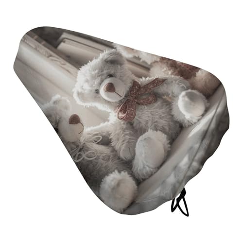 Bear Sitting on Shelf Bike Seat Cover for Men Women, Waterproof & Dustproof Bike Seat Cushion with Drawstring, Adjustable Bicycle Saddle Cover for Or Rain & Sun Protection