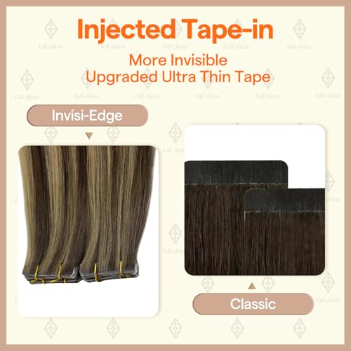 Image of Full Shine Seamless Machine Remy Virgin Extensions Human Hair Color BM Injection Tape in Extensions 20Gram Invisible Skin Weft Tape in Hair Extensions Human Hair 14Inch 10Pcs For Wedding