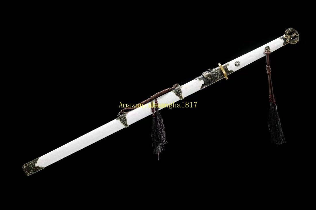 China Mythical Animals Dragon/Peacock Battle Sword Damascus Folded Steel Blade Double Edge Sharp Wushu Handmade Real Knife Swords Chinese Kungfu Taichi Dao Jian