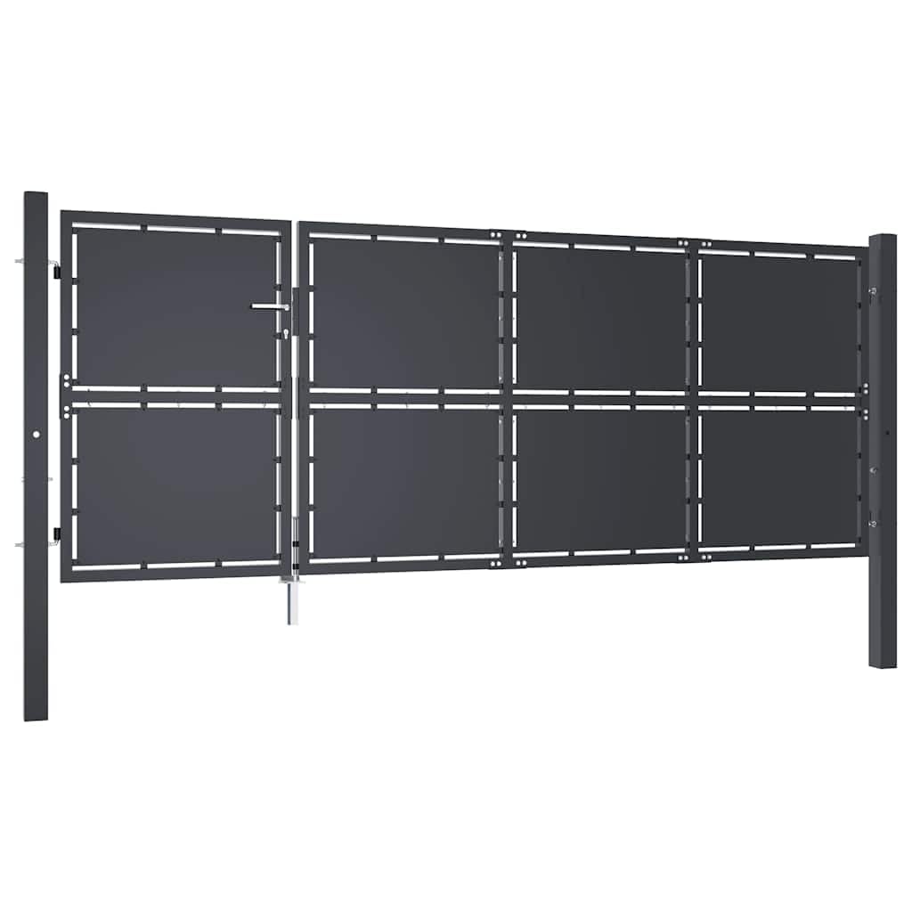 Cancello in acciaio Antracit 350 x 125 cm con pali e serratura