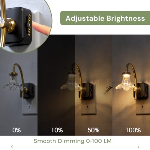 Image of L LOHAS LED Night Lights Plug into Wall, 3000K Soft White | Morning Glory Floral Nightlight with Dusk to Dawn Sensor, 0-100lm Adjustable Brightness, for Hallway Bedroom Stairway
