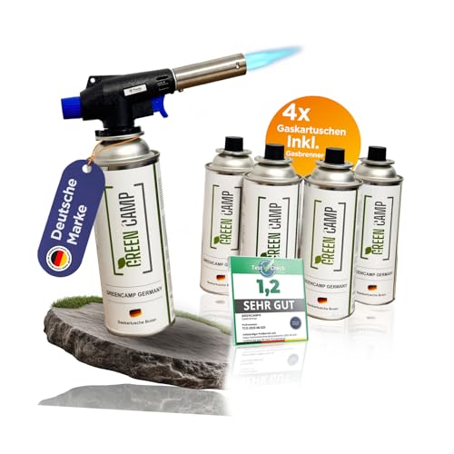 GREEN CAMP ® Gasbrenner mit Kartusche 227g – Schweißbrenner max....