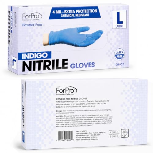 Image of ForPro Disposable Nitrile Gloves, Chemical Resistant, Powder-Free, Latex-Free, Non-Sterile, Food Safe, 4 Mil