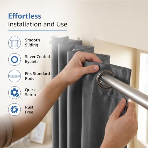 Image of Amazon Brand - Solimo Polyester 100% Blackout Plain Window Curtains|100% Blackout Window Curtains| 6 Feet |Set of 2| Plain Design |Blackout| for Living Room Kids Room and Bedroom | Color- Grey