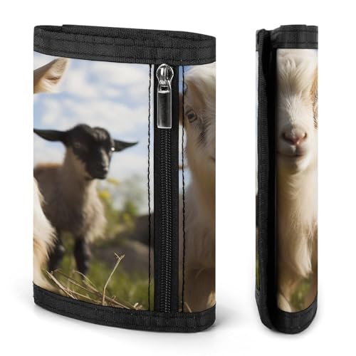 Cute Goat Trifold Wallets for Men Women Rfid Blocking Wallet Slim, 8 Card Slots 1 Note Compartments & 1 Id Window, Minimalist Front Pocket Wallets, Coin Zipper Pocket-Black4