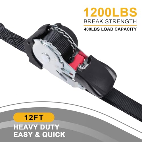 Ayaport Retractable Ratchet Straps Self Retractable Tie Down Straps 1200Lb Break Strength Heavy Duty 12ft for Motorcycle, Dirt Bike, Moving Cargo, Car, Truck Accessories (2, 1