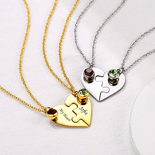 U7 BFF Necklace for 2/3/4/5/6 Women Girls Stainless Steel Personalized Family/Sibling/Friendship Jewelry Set Custom Best Friend Name Engrave Heart Puzzle Matching Pendant Necklaces4
