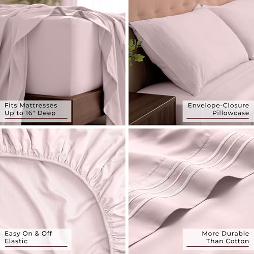 Image of Mellanni King Sheets Set - 4 PC Iconic Collection Bedding | Hotel Luxury, Extra Soft, Cooling Bed Sheets - Wrinkle, Fade, Stain Resistant (King, Blush Pink)