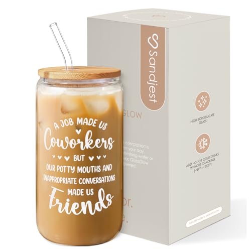 SANDJEST Coworker Gift for Women - 16oz Can Glass Coffee