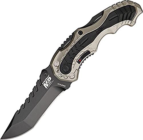 Smith & Wesson SWMP6CN 7.7in High Carbon S.S. Assisted Folding Knife with 3.4in Clip Point Blade and Aluminum Handle for Outdoor, Tactical, Survival and EDC