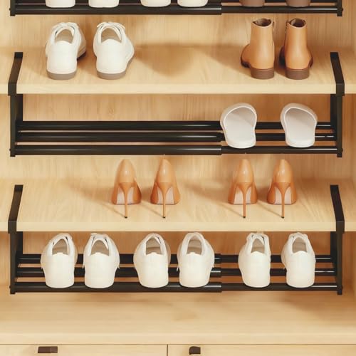 DMJJSD Organizador de zapatos colgante, 2 unidades, extensible de 40 a 70 cm, organizador de zapatos de metal, para ahorrar espacio, almacenamiento de zapatos para estantería, organizador debajo del