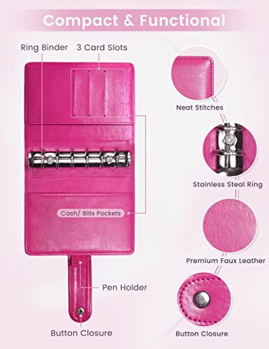 Zreal A7 Budget Binder With 12 Cash Envelopes, Money Organizer For Cash, Hot Pink Mini Binder Wallet For Cash Stuffing Binder, Money Saving Book, Cash Envelopes For Budgeting #TOP3